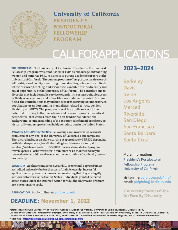 President's Postdoctoral Fellowship Program 2023-2024 | UCI Department ...